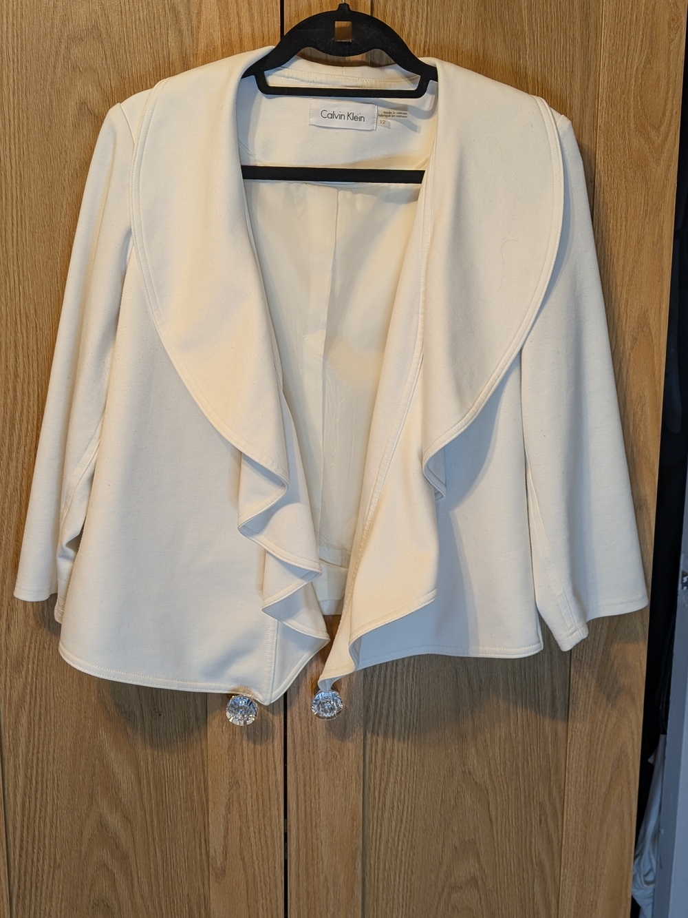 Calvin Klein Cream Open-Front Ruffle Blazer